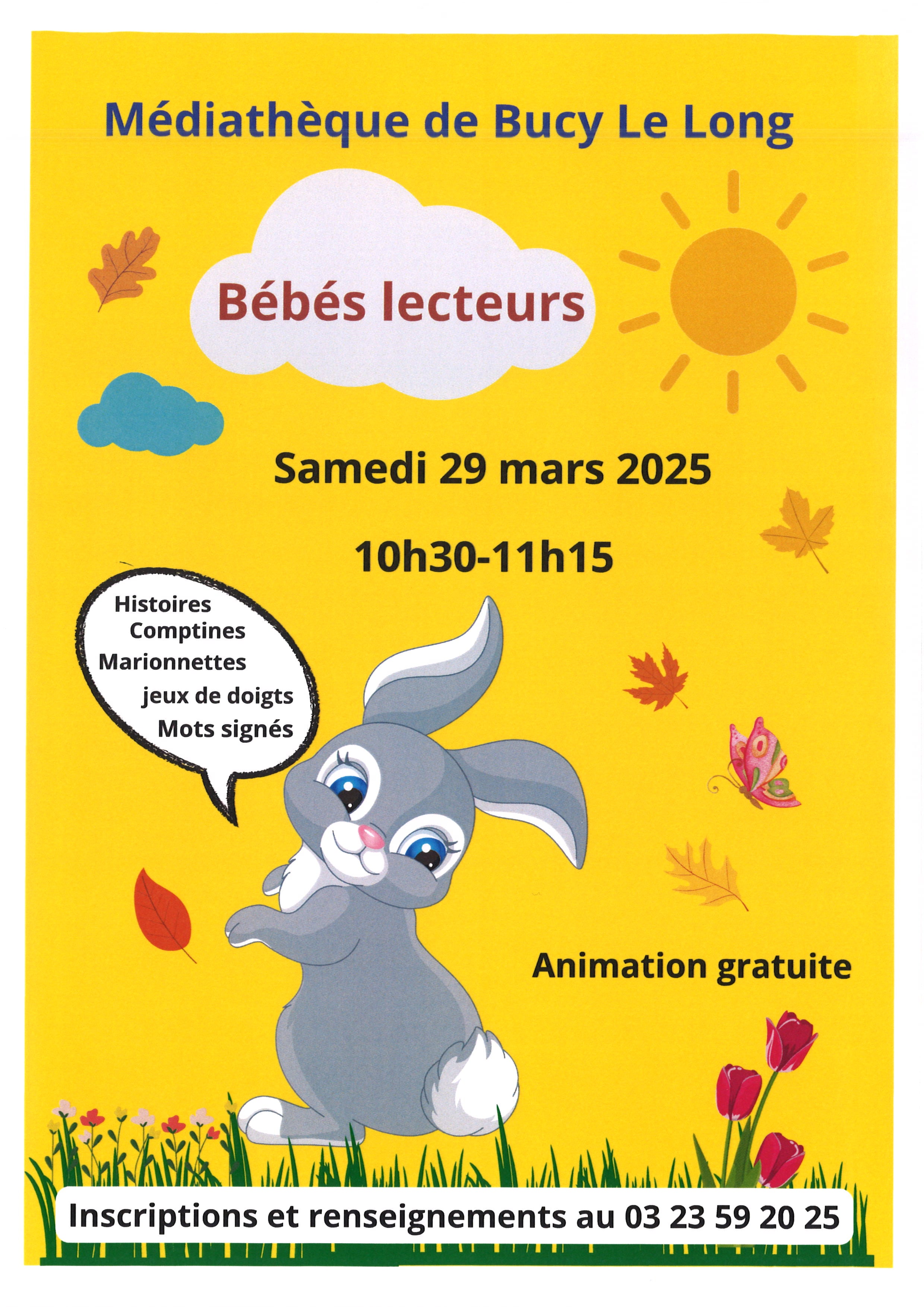 affiche bébé lecteur - lapin sur fond jaune