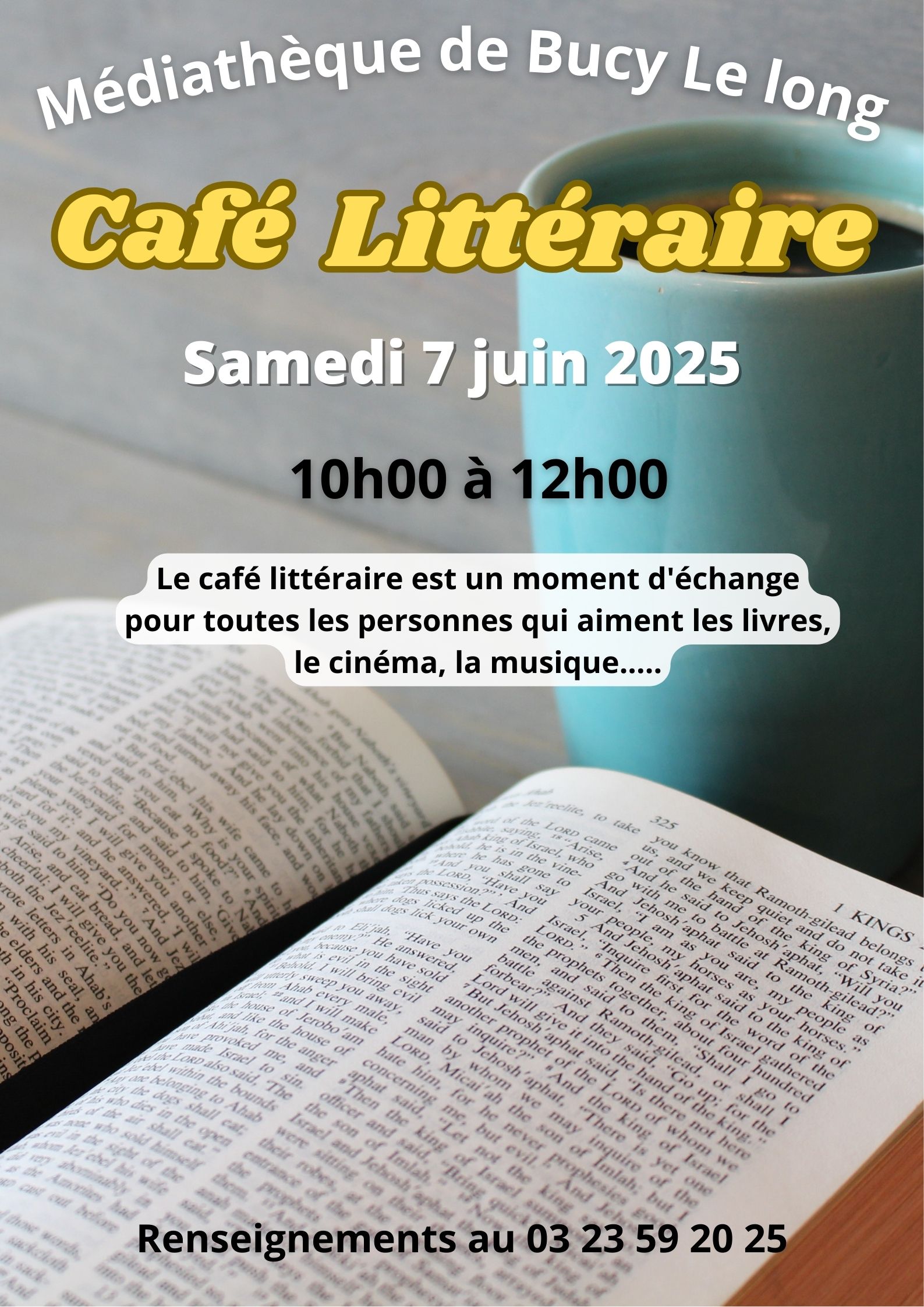 Le café littéraire est un moment d'échange pour toutes les personnes qui aiment les livres, le cinéma, la musique...