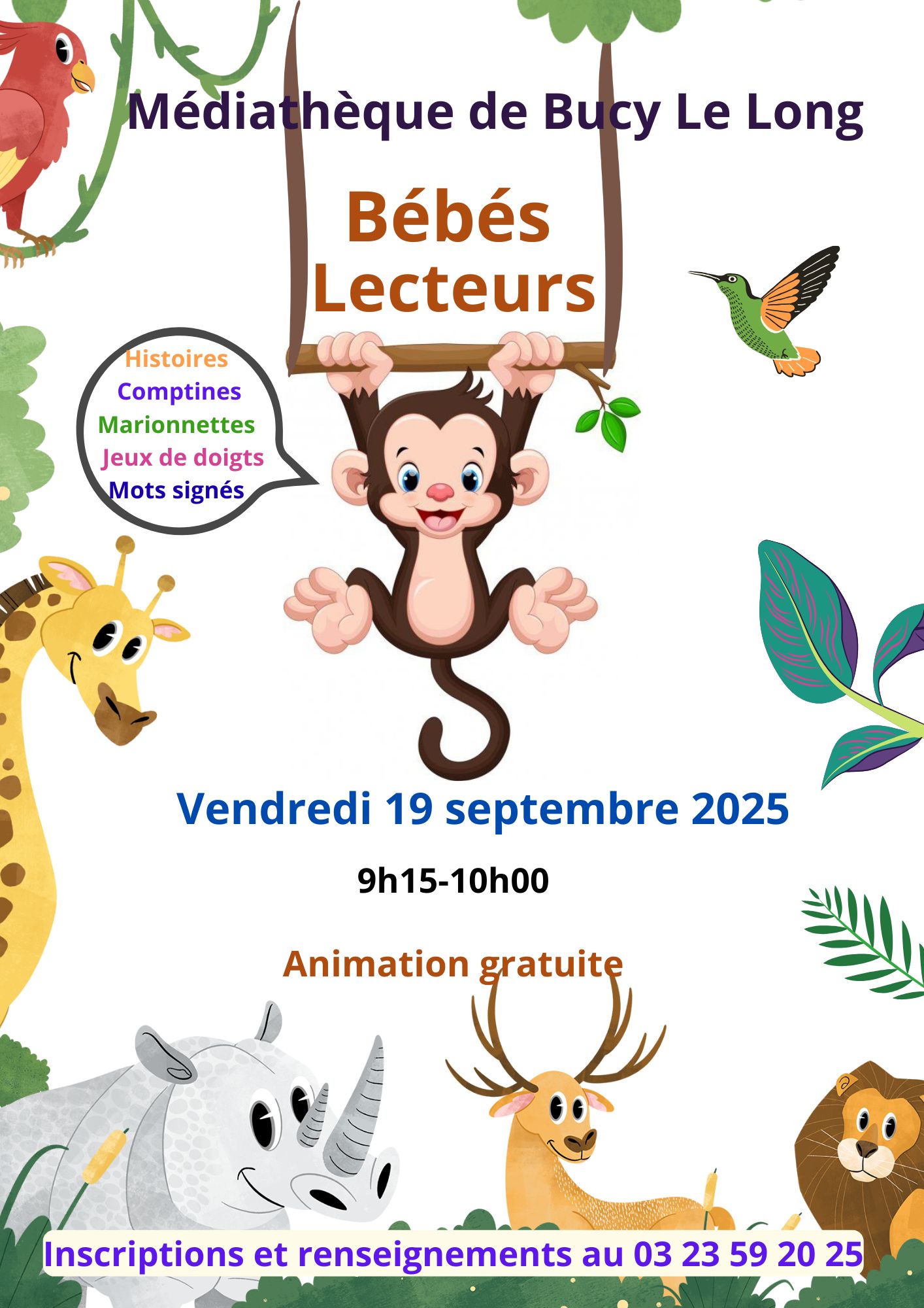 Séance bébés lecteurs, histoires, comptines, marionnettes, jeux de doigts, mots signés