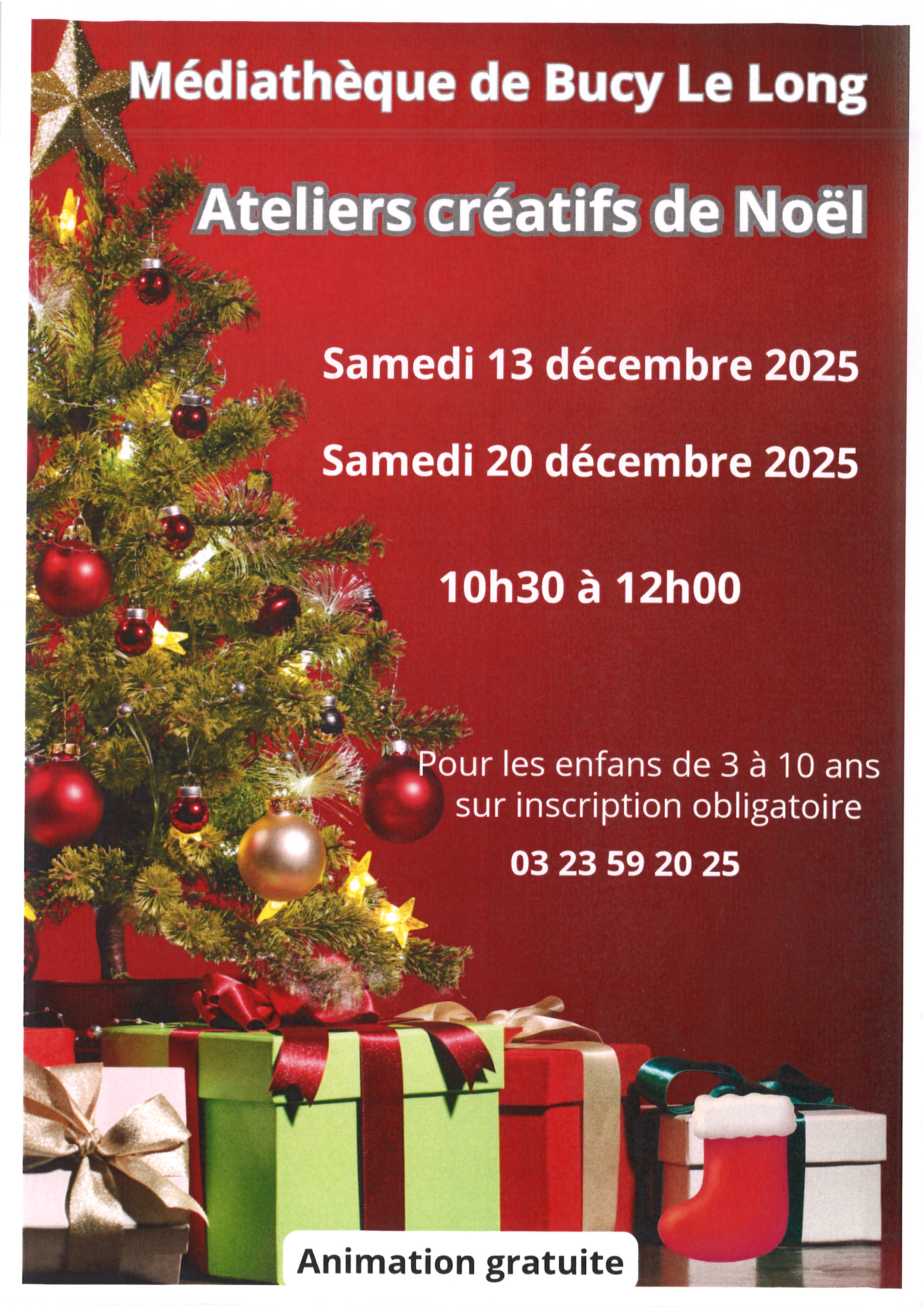 Ateliers créatifs de Noël pour les enfants de 3 à 10 ans sur inscription obligatoire 