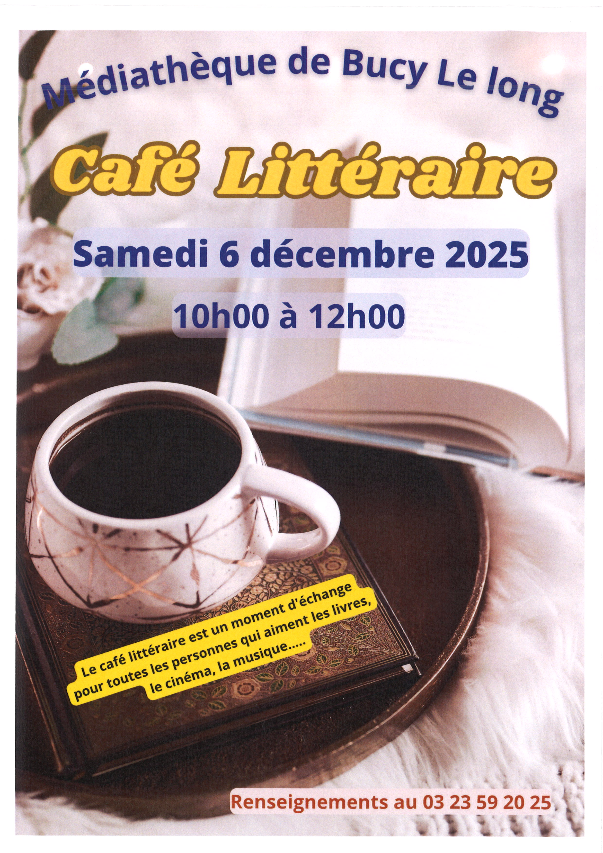 Le café littéraire est un moment d'échange pour toutes les personnes qui aiment les livres, le cinéma, la musique...