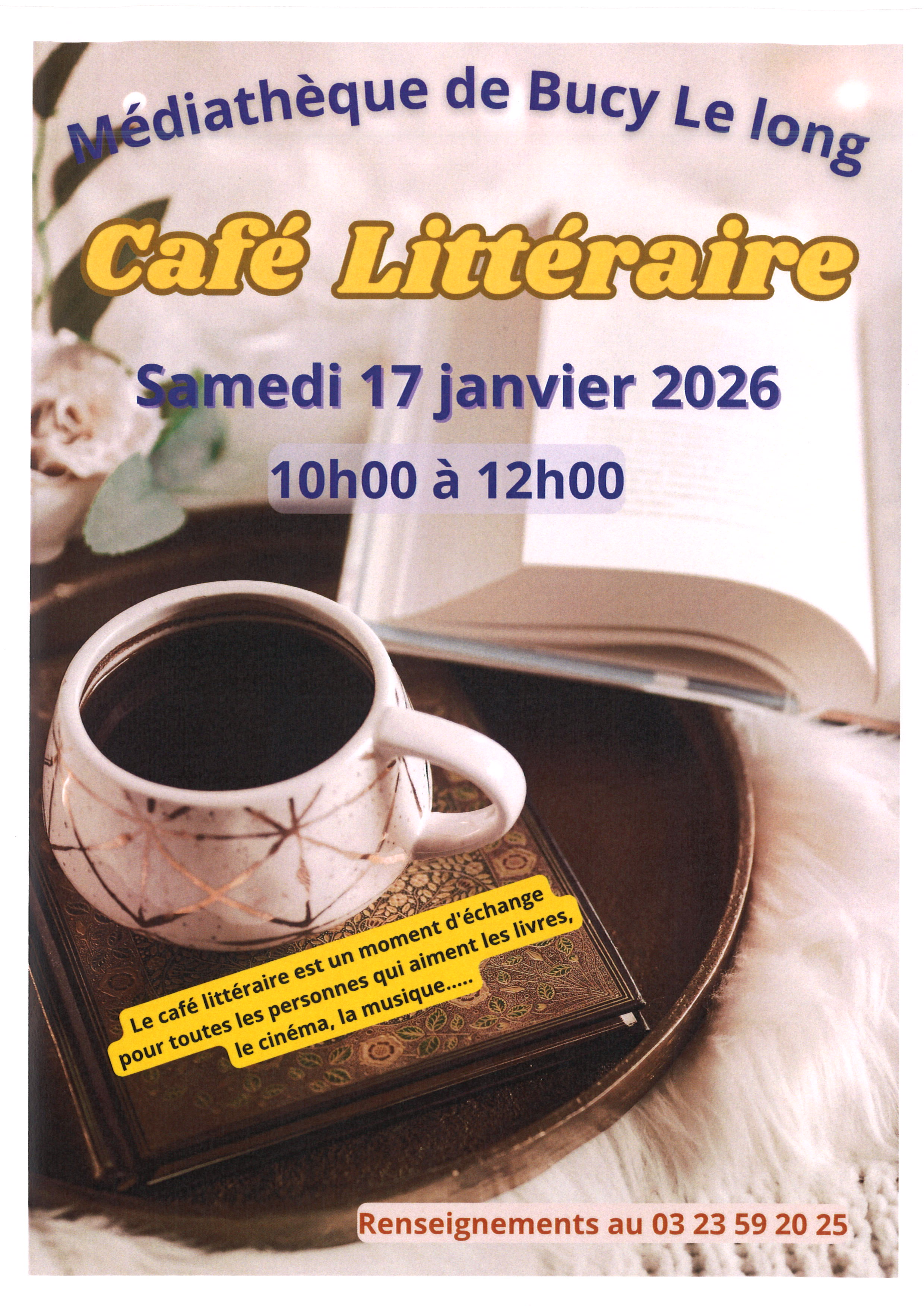 Le café littéraire est un moment d'échange pour toutes les personnes qui aiment les livres, le cinéma, la musique...
